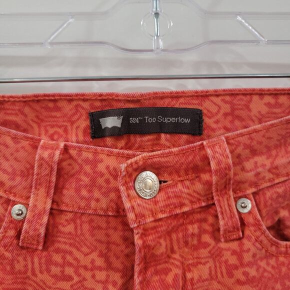 Levis Womens Jeans Size 27 524 Too Superlow Orange Patterned Black Tab Skinny - Picture 5 of 8